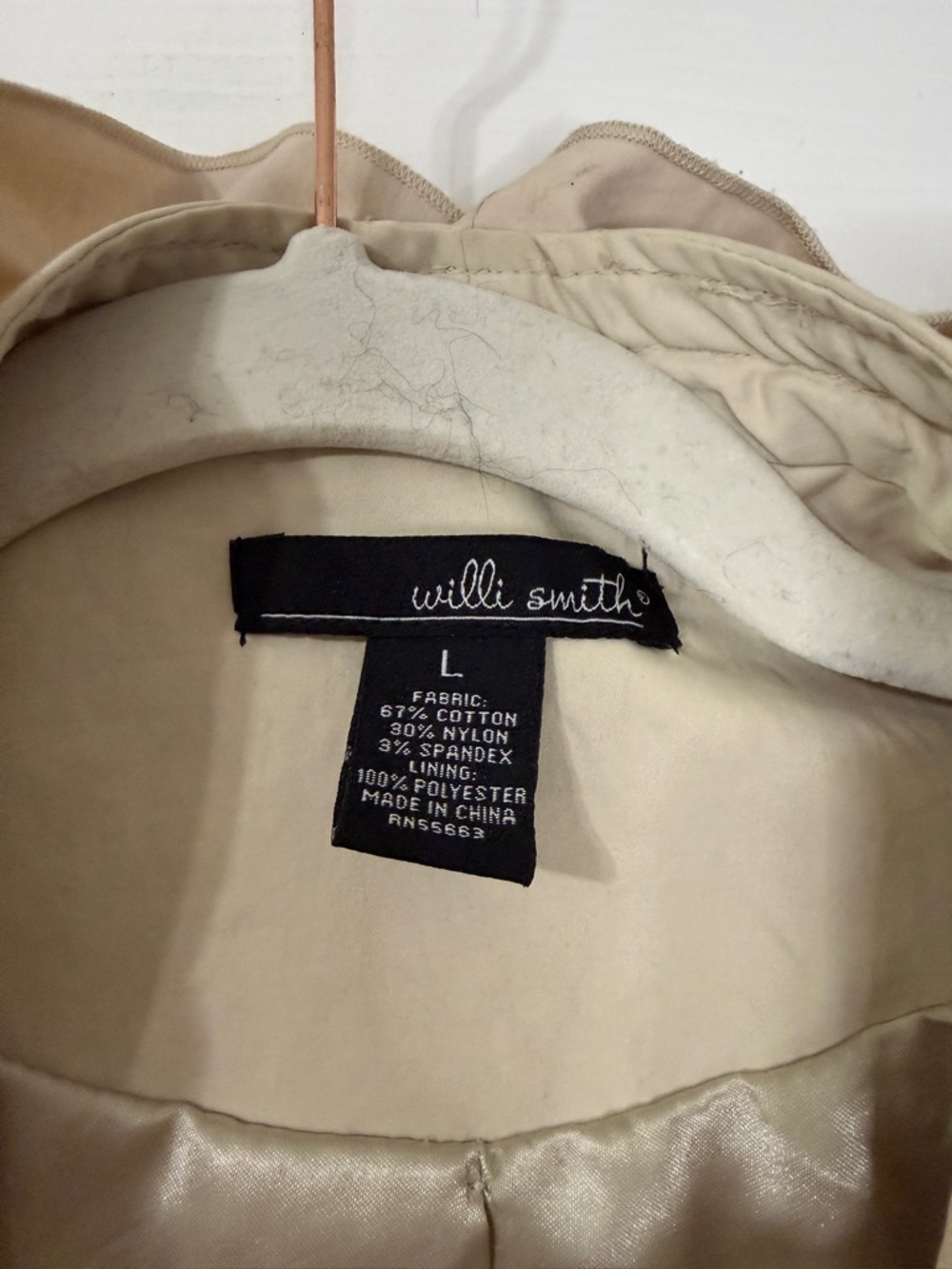 Willi Smith Light Beige Ruffle-Front Trench Coat‎ - Picture 3 of 5